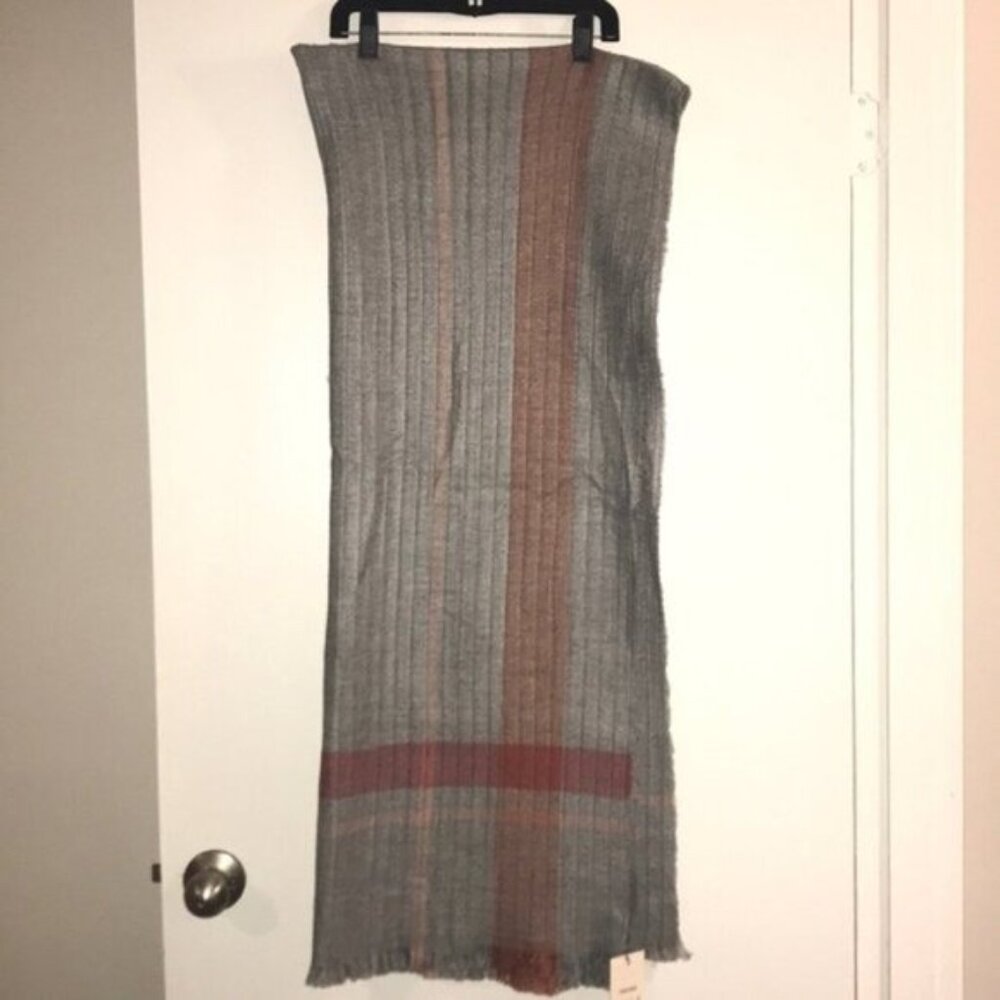 🩶✨ Gray Wrap Scarf with Fringe Trim & Stripe Accent | A New Day  NWT ✨🩶